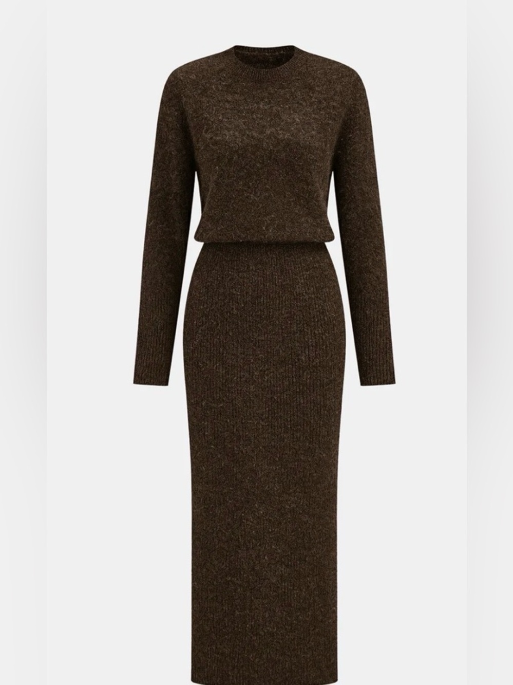 Commense Brown Long Sleeve Knit Maxi Dress